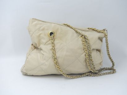 PRADA. Beige nylon tote bag, chain handle,...