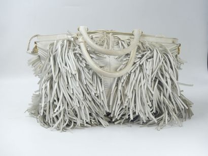 PRADA. White leather bag with bangs, inside...