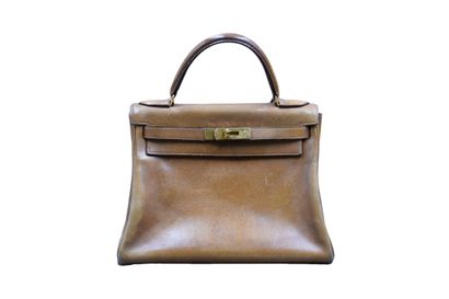 HERMES. Kelly bag turned inside out in coffee-colored...