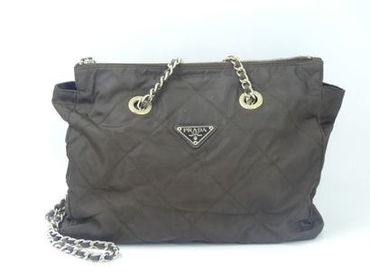 PRADA. Brown nylon tote bag, chain handle,...