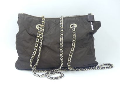 PRADA. Brown nylon tote bag, chain handle,...