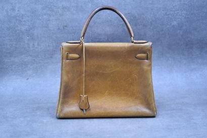 HERMES. Kelly bag turned inside out in coffee-colored...