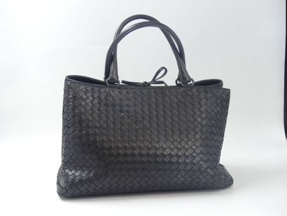 BOTTEGA VENETA. Black woven lambskin handbag,...
