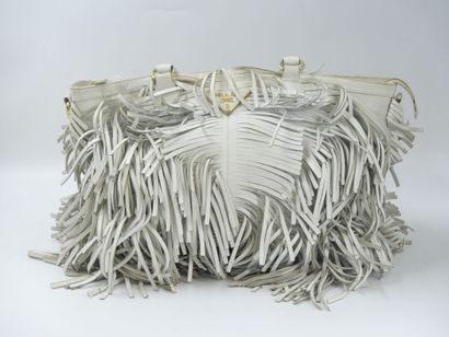 PRADA. White leather bag with bangs, inside...