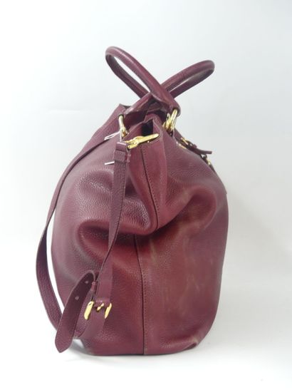 PRADA. Tote bag in dark red grained leather,...