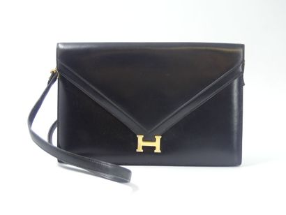 HERMES. Lydie clutch in black box calf, black...
