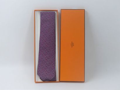 HERMES. Silk tie, cherry background with...