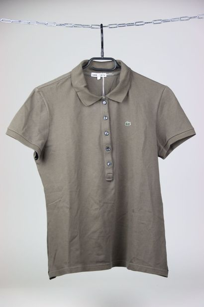 LACOSTE. Women's polo shirt in taupe color,...