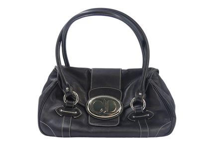 DIOR. Handbag in black calfskin, interior...