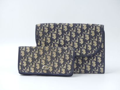 Christian DIOR. Navy leather and damask fabric...