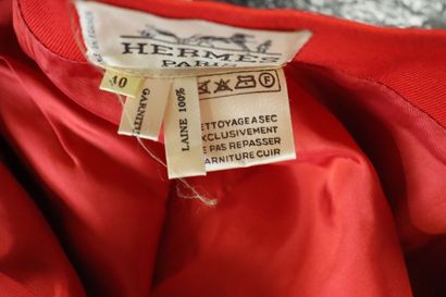 HERMES Paris. Red wool skirt, front closure...