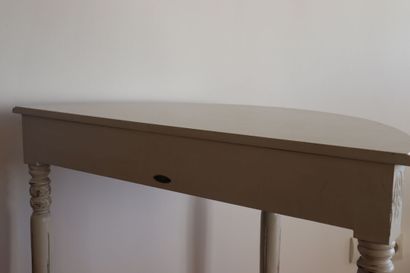 Console en demi-lune en bois naturel cérusé...