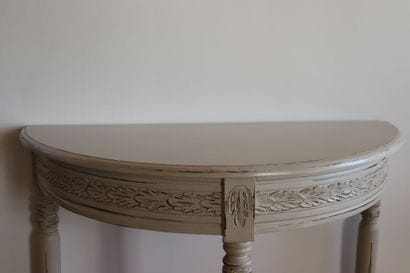 Console en demi-lune en bois naturel cérusé...