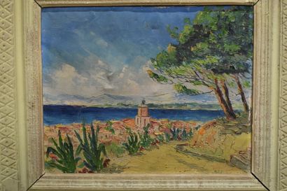 BRUZAC (XX), Vue sur mer depuis un chemin,...