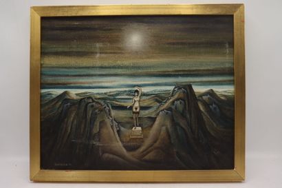 Roland BOURIGEAUD (1920). Femme aux collines...
