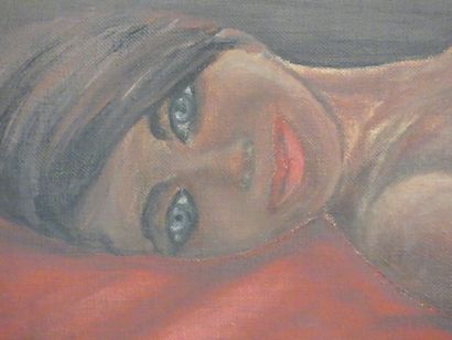 Pierre HOURIET (1933-). Nu allongé, huile...