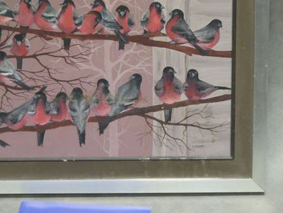 Luc GODAR (1942), Oiseaux sur branches, huile...