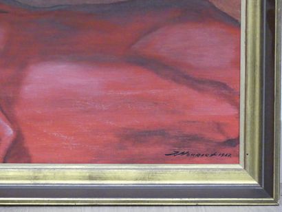 Pierre HOURIET (1933-). Nu allongé, huile...