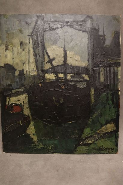Raymond ELSEVIERS (1914-1999), Port, huile...