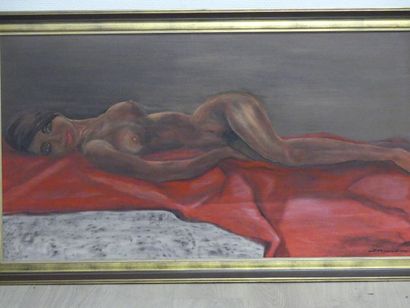 Pierre HOURIET (1933-). Nu allongé, huile...