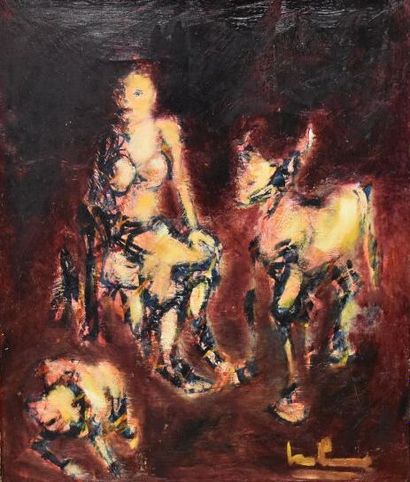 Ecole russe du XXe siècle, Femme aux animaux...