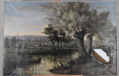 R.A HUET (XIX-XXe siècle), Arbres en bord...