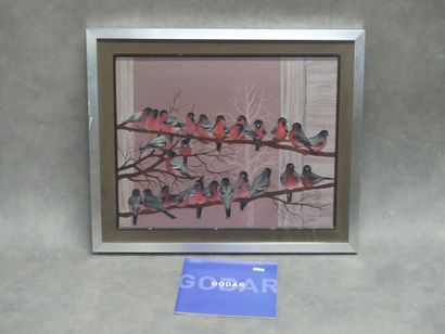 Luc GODAR (1942), Oiseaux sur branches, huile...