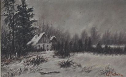 Lucien MICHON (1887-?). Paysage enneigé,...