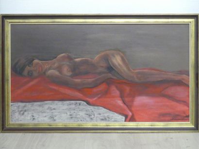 Pierre HOURIET (1933-). Nu allongé, huile...