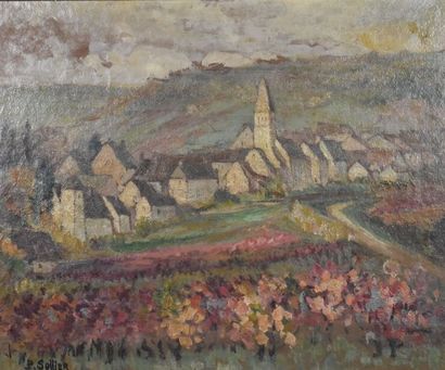P. SOLLIER (XXe siècle), Vue sur village,...