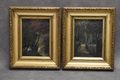 Scènes de parc. 
École du XIXe siècle. Pendant...