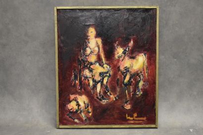 Ecole russe du XXe siècle, Femme aux animaux...