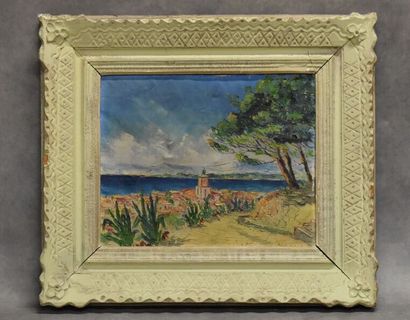BRUZAC (XX), Vue sur mer depuis un chemin,...