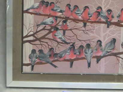 Luc GODAR (1942), Oiseaux sur branches, huile...