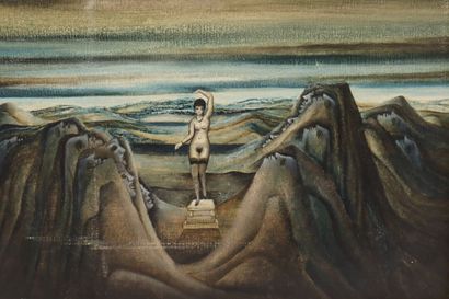 Roland BOURIGEAUD (1920). Femme aux collines...