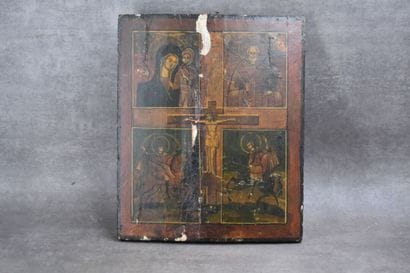 Christ en Croix entouré de quatre scènes,...