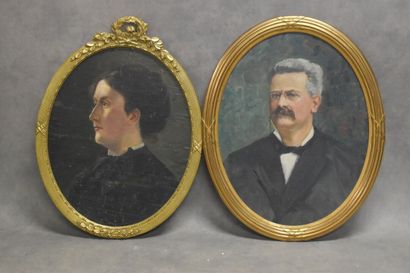 Paire de portraits
Ecole du XIXème siècle,...