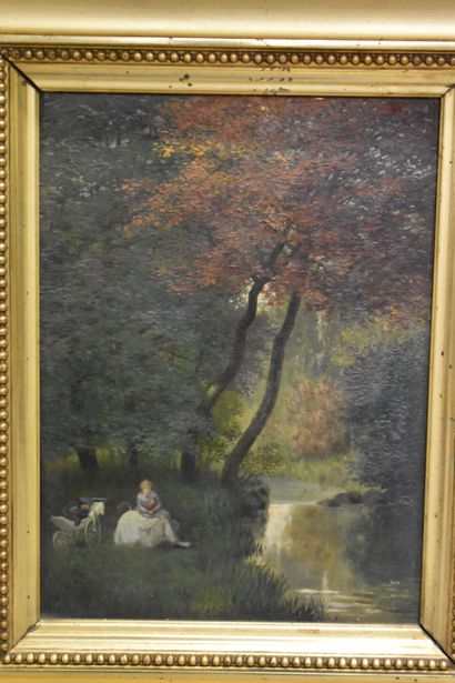 Scènes de parc. 
École du XIXe siècle. Pendant...