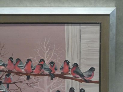 Luc GODAR (1942), Oiseaux sur branches, huile...