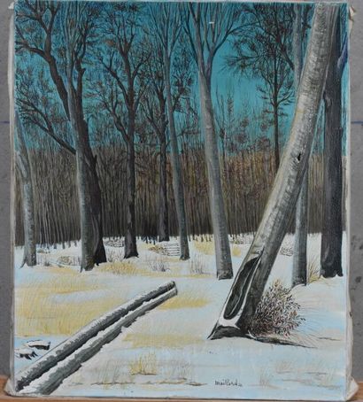 Marcel MAILLARD (1922), Bois enneigé, huile...