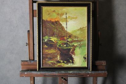 Won M.LEE
Nautical scene. Oil on canvas,...