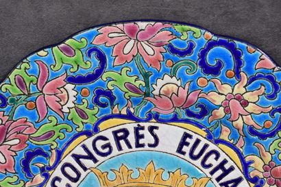 LONGWY. Earthenware dish decorated in cloisonné...