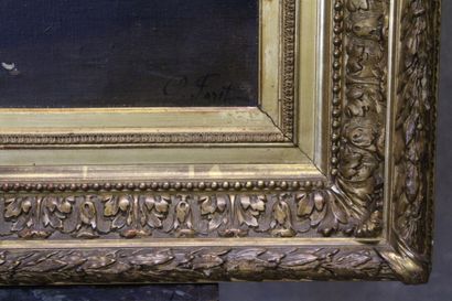 Paul FORET (XIX). Flowered planter. Oil on...