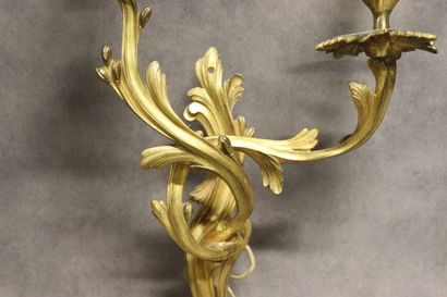 Paire d'appliques en bronze ciselé doré éclairant...