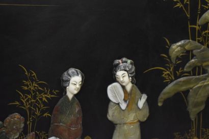 CHINA. Lacquered wood panel representing...