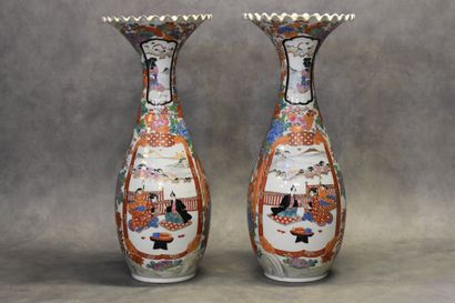 JAPAN. Pair of porcelain vases with polychrome...