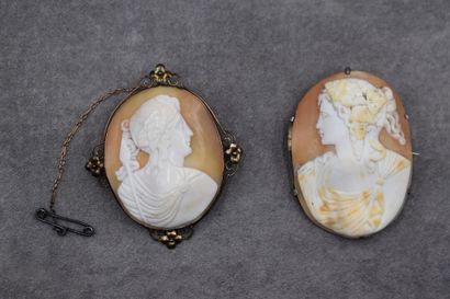 Meeting of two cameos mounted in brooches....