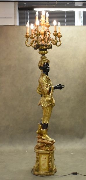 Nubian torchiere door in carved wood, lacquered...