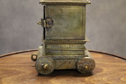 INDIA. Temple in gilded brass on wheels,...