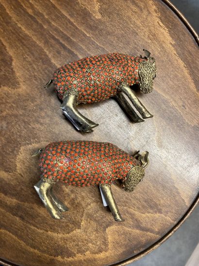 TIBET 
Pair of metal sheep (silver ?) with...